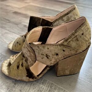 Cabi Olive Green Velvet Crossover Wedge Heels